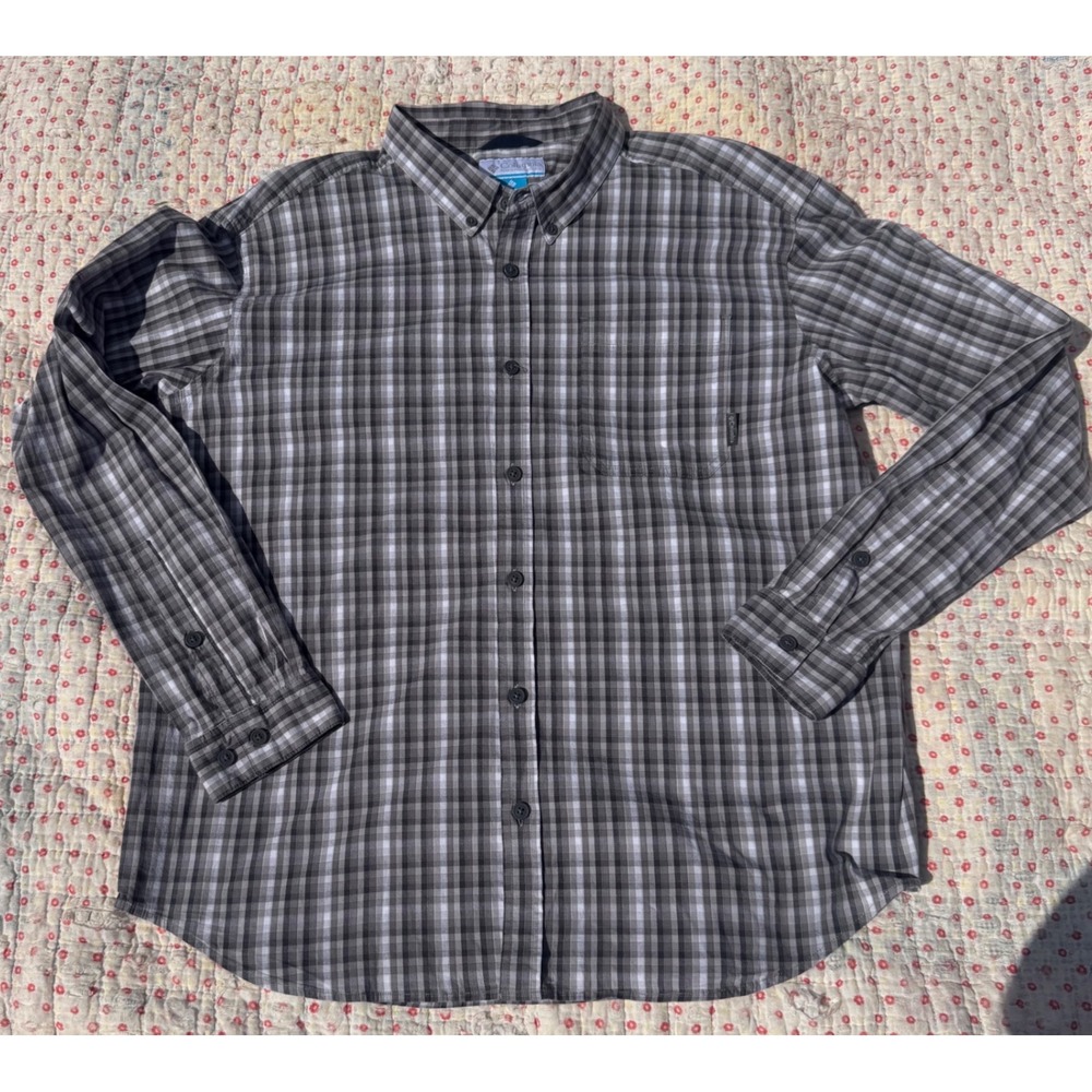 Columbia‎ Sportswear Mens XXL Long Sleeve Plaid Button Down Shirt Grey Black